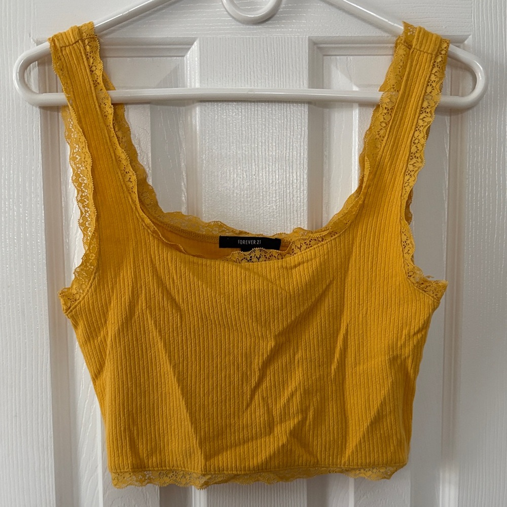 Forever 21 Mustard Lace-Trimmed Crop Top